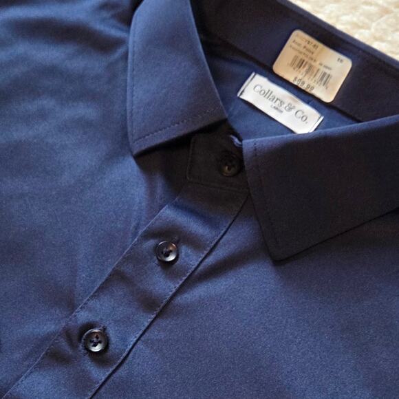 Collars & Co. Semi-spread Collar Polo, Navy Blue Size Large NEW - Picture 3 of 11